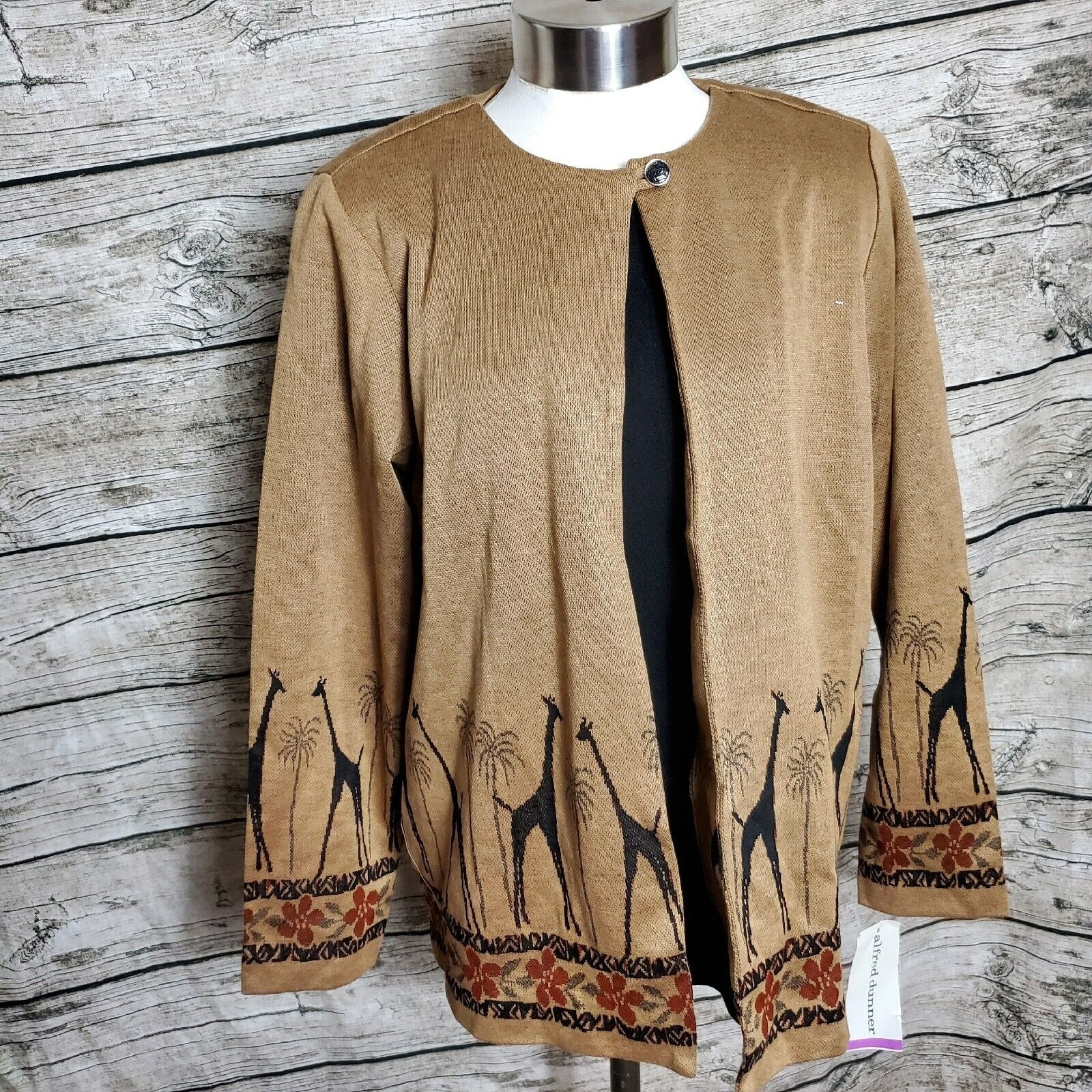 Vintage Alfred Dunner Blazer 1 Button Brown Giraffes Made In Usa Women Size S